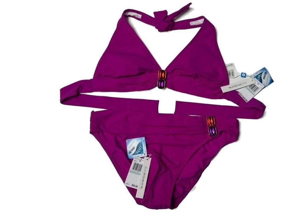 Bleu Rod Beattie Jewel Box Bikini Set Amethyst Purple Embellished Halter Size 8